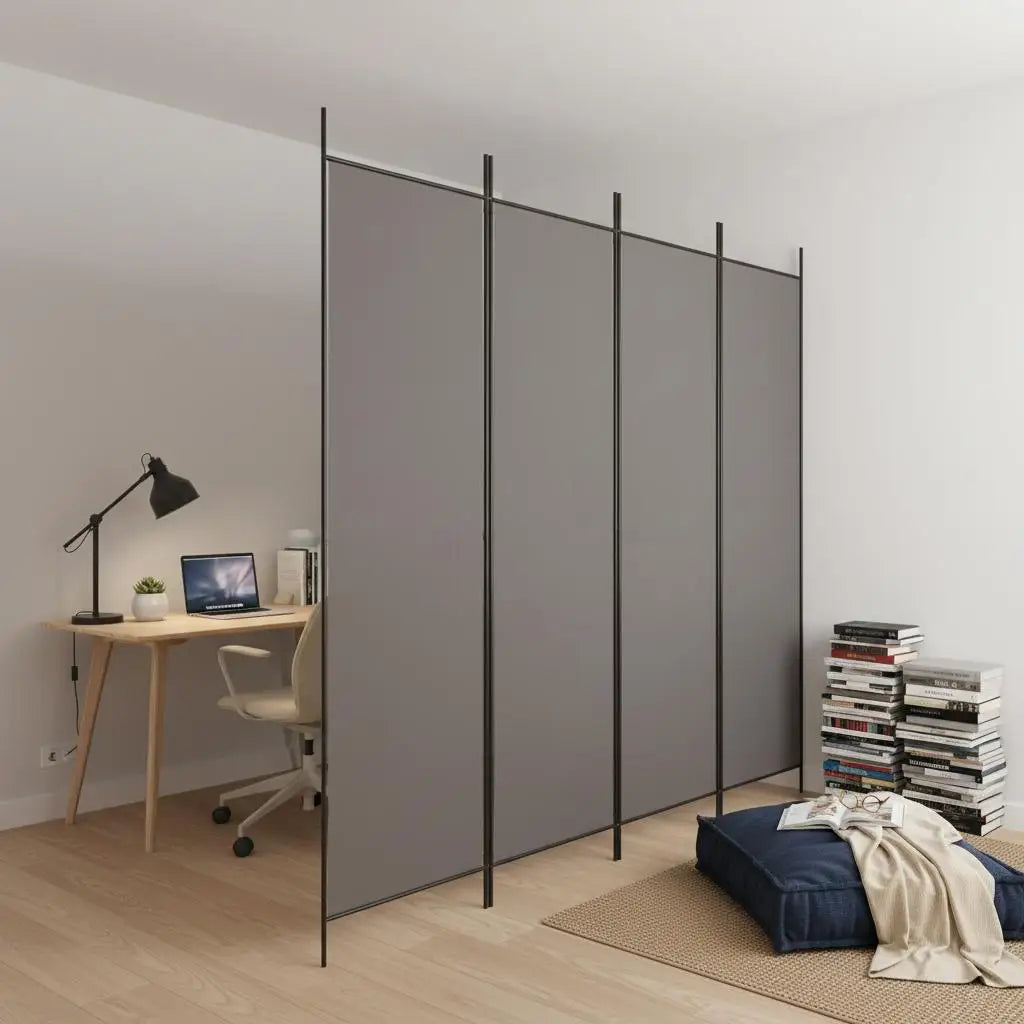 Paravent 5 Panneaux Tissu Anthracite