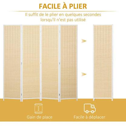 Paravent 4 Panneaux Bois Naturel