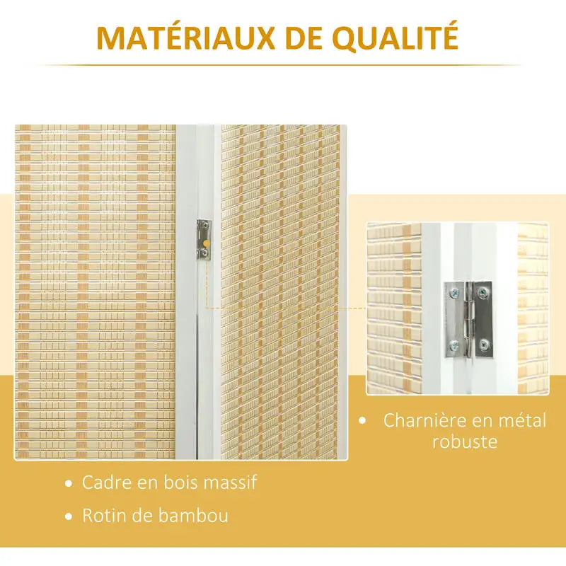Paravent 4 Panneaux Bois Naturel
