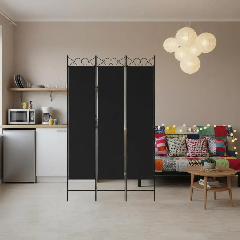 Paravent 3 Panneaux Tissu Noir 120 × 200 cm