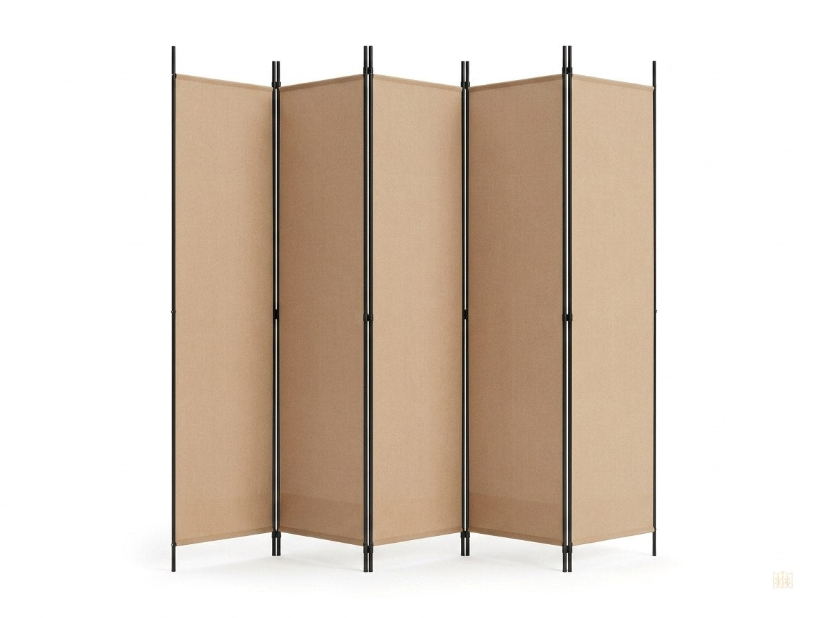 Paravent 5 Panneaux Tissu Beige