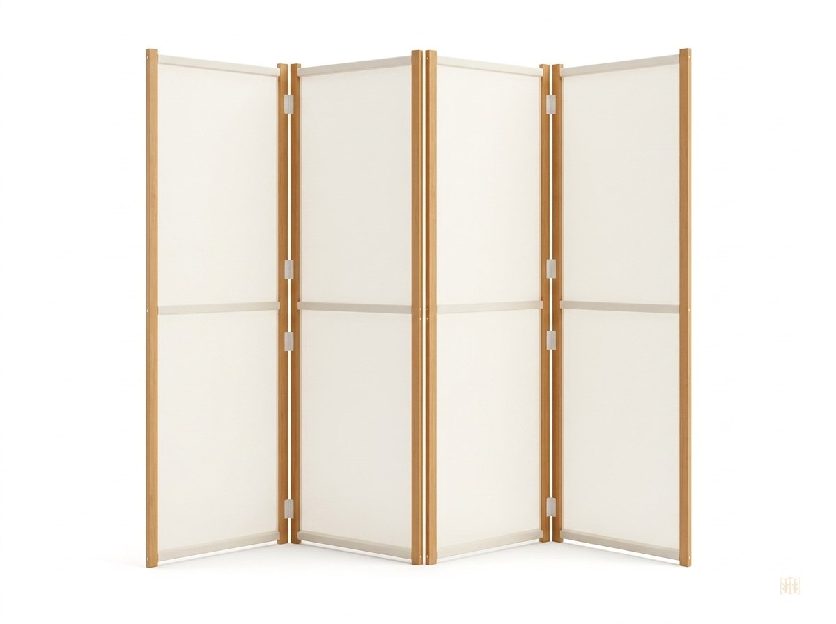 Paravent 4 Panneaux Tissu Blanc Crème